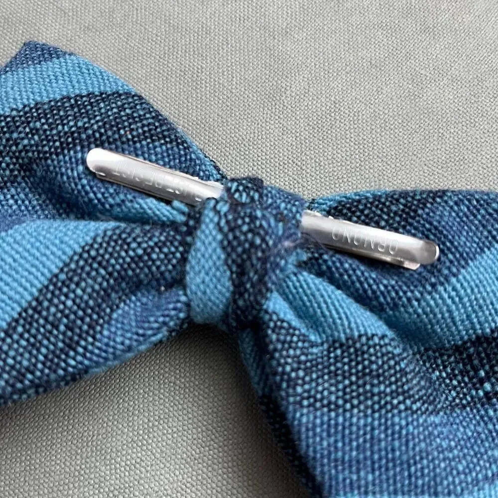 VTG Madawaska Weavers Wool Bow Tie Blue Plaid Hand Woven Canada